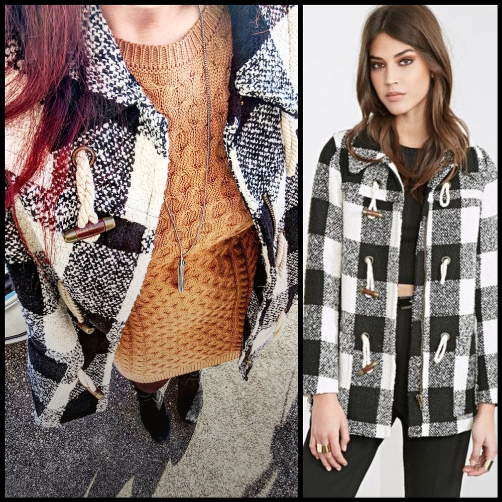 Forever 21 Boucle Check Plaid Toggle Coat